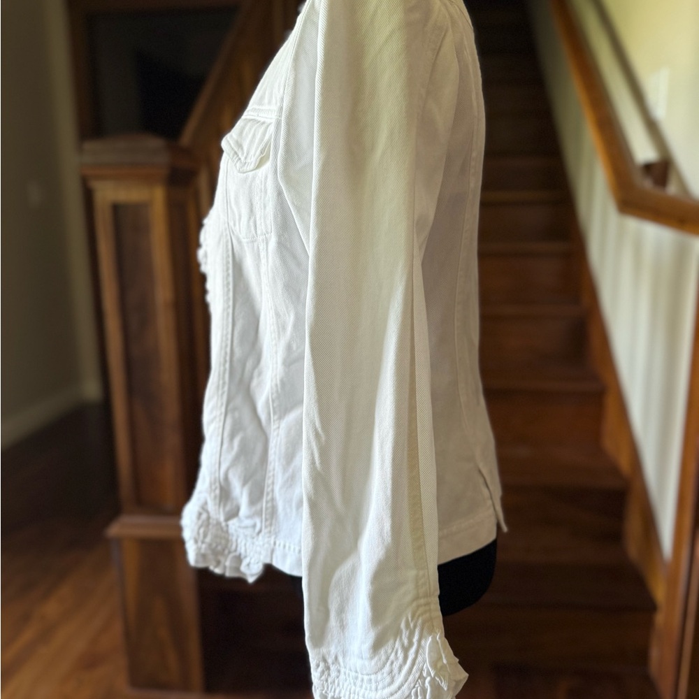 White Ruffled Denim Jacket - Picture 5 of 5